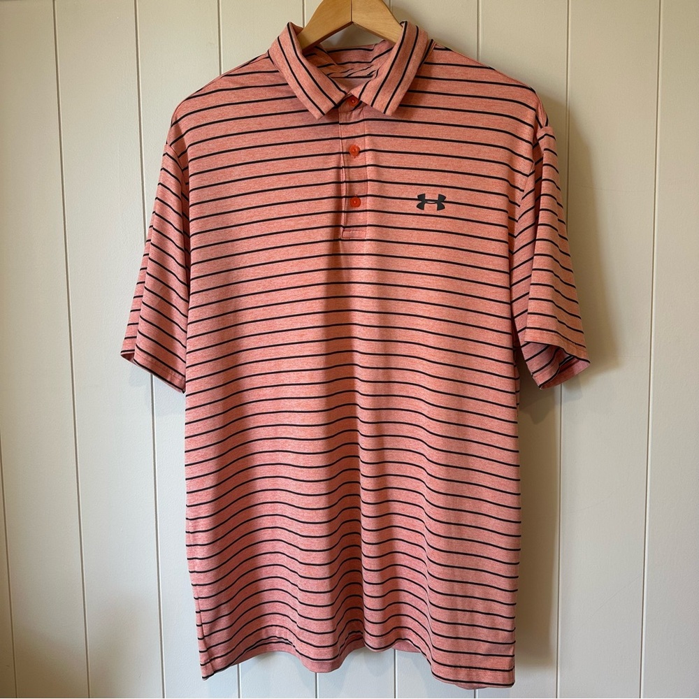 Under Armour Playoff Polo Men’s XL Coral Navy Stripe | Performance Golf Shirt